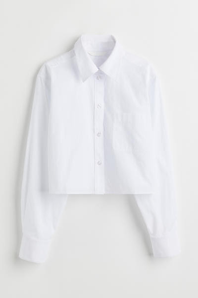 Cropped poplin shirt H&M white