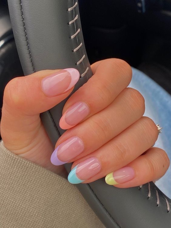 10 Cute Trending Spring Easter Nails 2023 coloured french tip nails