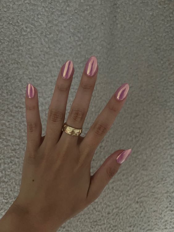 pink chrome nails summer 2023