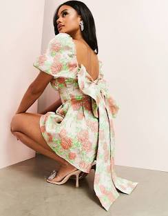 ASOS LUXE jacquard cupped off shoulder playsuit in floral