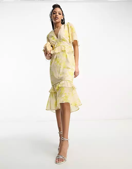 Hope & Ivy ruffle midi dress in lemon yellow 10 Stylish Occasion wear Outfits for Ascot: Races and Polo