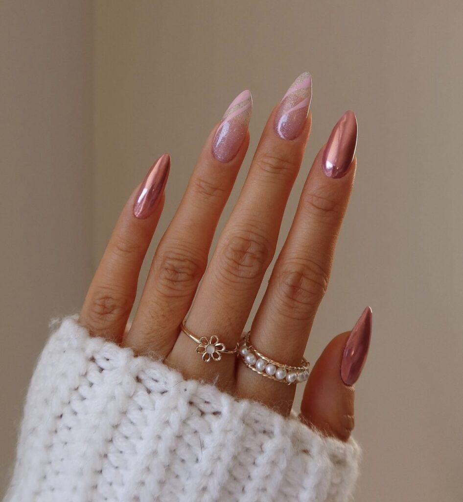 metallic French tip manicure nails